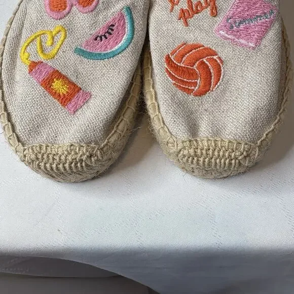 Soludos Women's Beige Embroidered Canvas La Plage Beachy Espadrille Shoes Size 7 - Picture 8 of 9